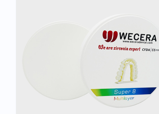 8 Layers Multilayer Zirconia Disc with Translucency of 57% and High Strength of 1200 Mpa