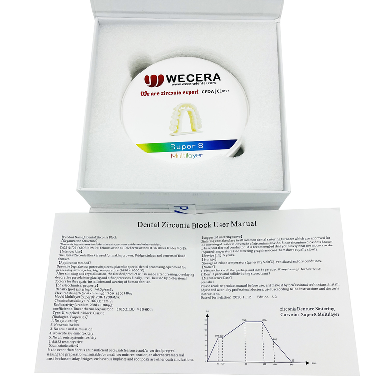 98mm Or 95mm Diameter Pre-Colored Zirconia Disks for Dental Applications Transluency 43-57%