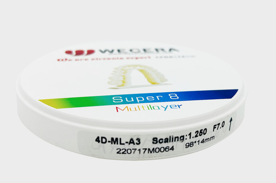 25 มม A2 ฟัน 3D หลายชั้น Zirconia บล็อกกับ 8 ชั้น