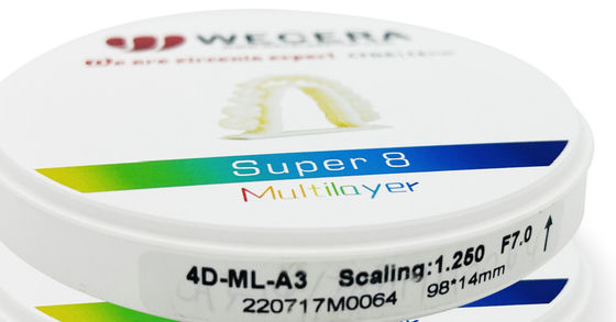 ความโปร่งใส 57 เปอร์เซ็นต์ ซีรคอนีย์ดิสก์หลายชั้น โรแลนด์ VHF VHF imes icore เครื่องเชื่อมต่อ อุณหภูมิ Sintering 1500 องศา ดิสก์ฟัน